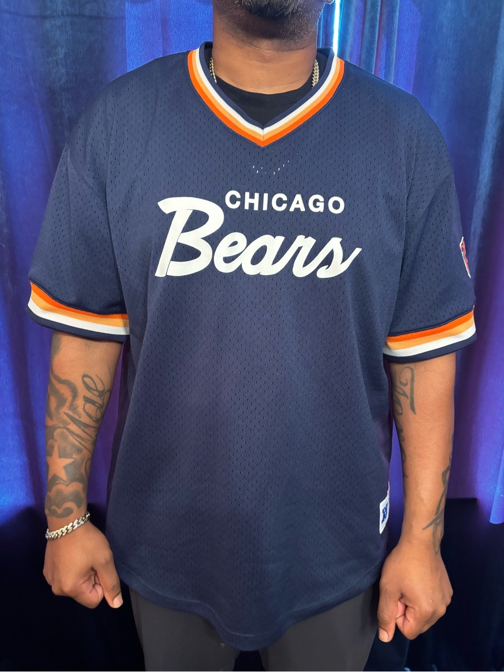 Men’s XXL Chicago Bears Navy Short-Sleeve Jersey with Orange Trim